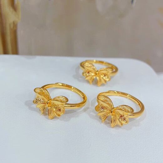 Ningfeng Old Phoenix Gold Store Gold 9999 Bow Ring Fugitive Princess Imitation Gold Live Ring Holiday Girlfriend 1.12g