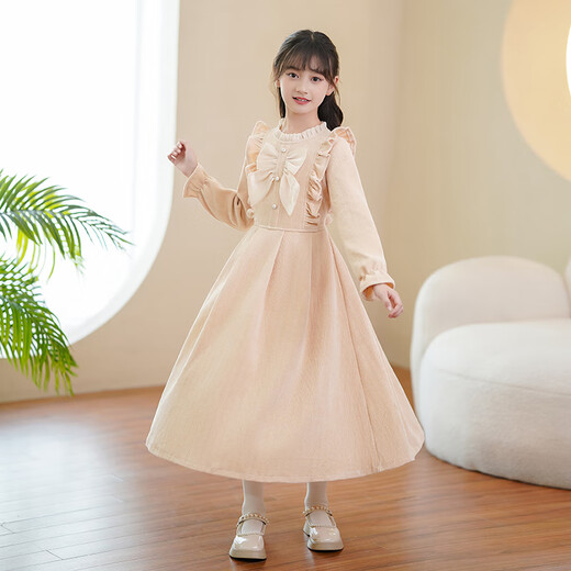 Xuanxuan Xiubei girls princess dress autumn and winter 2024 new children's long-sleeved dress little girl style velvet long skirt burgundy velvet hairpin 160