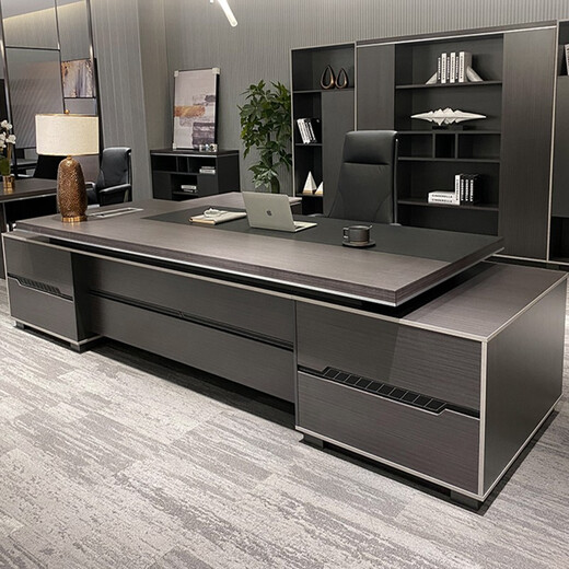 Luo Ximu high-end boss table, elegant president table, light luxury office furniture, executive desk, modern simple office desk and chair combination, 2.2 meters boss table + boss chair (single cabinet)