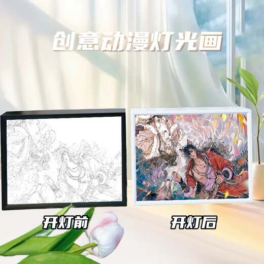 天官赐福镜子灯光画小夜灯定制相框发光画抖音谢怜创意摆件送礼物 3523 天官-陈情令 镜子白框16.5*21插电款