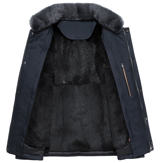 
Snow Leopard New mink fur collar Removable Men's Parkae Coat Rabbit Fur Body Short Fur Coat Blue 170/92A(48)