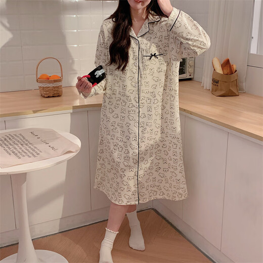 欧鹿汐带胸垫待产孕妇睡裙女长袖春秋季月子服产前产后可哺乳可外穿宽松 MXR12003 3XL码 (建议160-180斤)