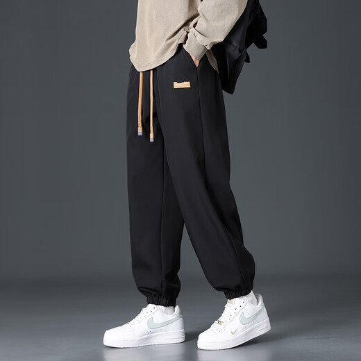 Dingfengbaoluo warm casual pants men's autumn and winter heavyweight velvet thickened ankle windproof fashionable sanitary trousers DFK42 black XL