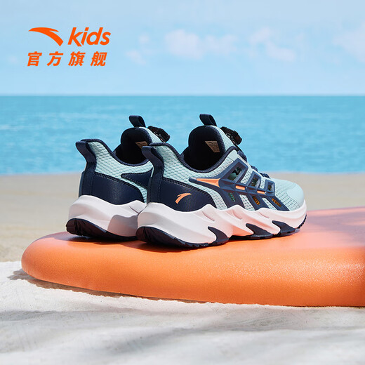 ANTA Children's Sandals Men's Beach Shoes 2026 Summer Baotou Breathable Knob Buttons Physical Education Class Sports Frame Shoes Light Steel Blue/New Ink Blue-1 33