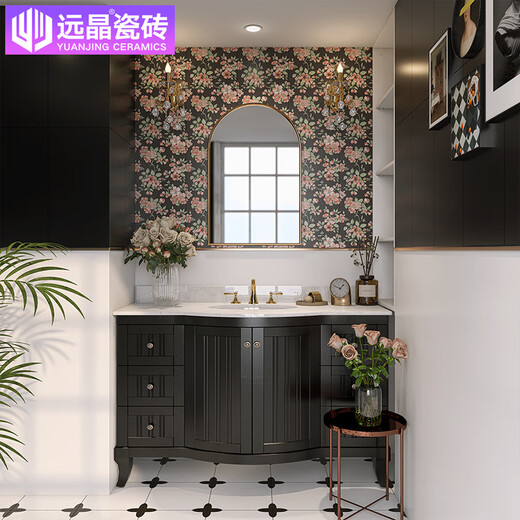 远晶卫生间瓷砖300x600墙砖厨房法式复古连纹花砖地砖南洋风瓷片广东 FW3519P-哑光全瓷-300*300