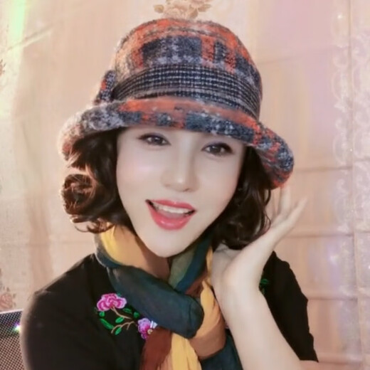 Gu Wenlun's hat with wig for middle-aged and elderly women in autumn and winter all-in-one fashion mother's short curly woolen hat thickened casual fisherman khaki hat 15cm curly hair (dark brown) hairnet