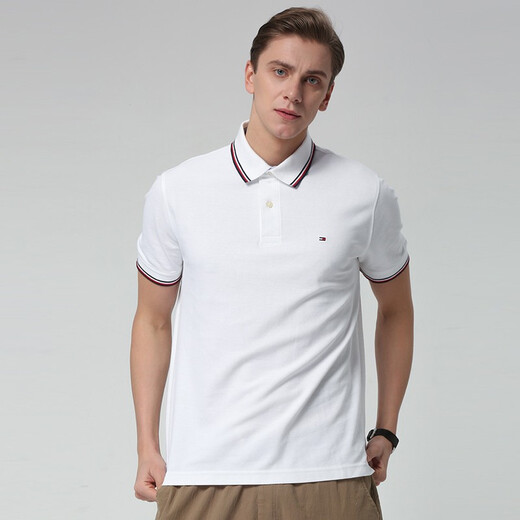 Tommy Hilfiger Tommy Men's Clothing New European and American Colord Colord Casual Slim Men's Short à manches courtes 673/670/691 Pink L (environ 90 kg)