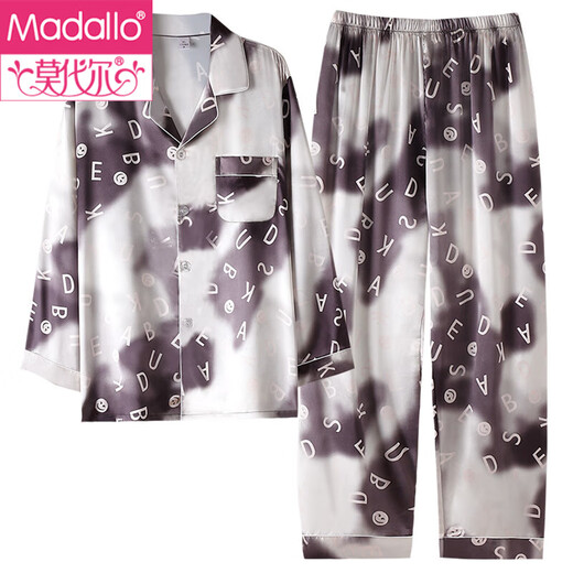 Modal Pajamas para hombres 2025 Manga larga de seda de hielo de primavera y verano en casa Summer de seda de tamaño de hielo delgado de tamaño grande 6626 2xl (180)