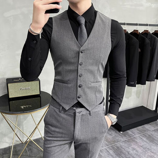 Yimuqi Herrenwelle Weste Herbst und Winteranzug Weste Slim koreanischer Bräutigam Hochzeitsbruomsman Kleidungsauftrag Schwarz Weste s