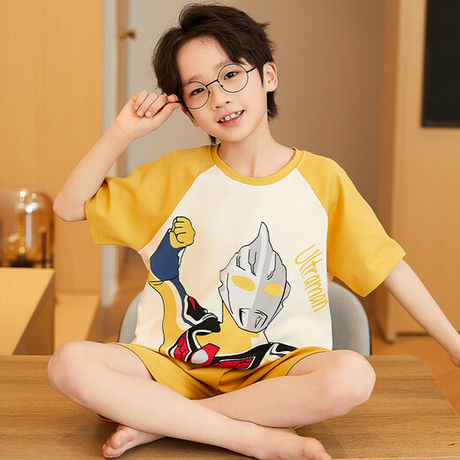 
Langsha children's pajamas boys summer short-sleeved thin cotton home clothes boys small middle-aged and summer students cartoon suit LTN686 165 Suggested 160-165CM/95-115Jin[Jin equals 0.5 kg]