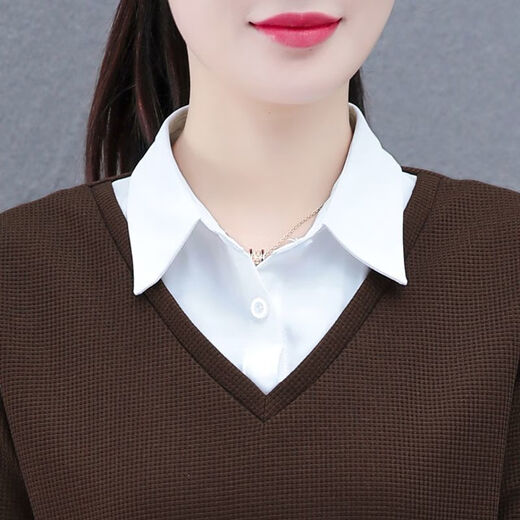 ZHIDOUDOU casual vacation two-piece hooded pullover top women fake two-piece shirt women 2024 spring and autumn new fashion lapel trend ws5009 brown color - spring and autumn style 10XL m 100Jin [Jin equals 0.5 kg]