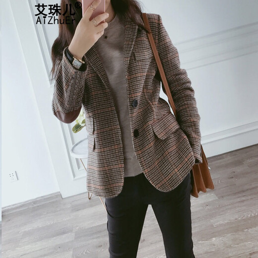 Ai Zhuer Plaid Small Suit Jacket Women's 2026 Spring and Autumn New Women's Korean Style Temperament Plaid Women's Small Suit Top Picture Color M