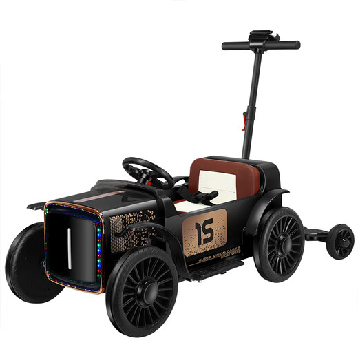 Zhonghuang Xiaoyu children's electric car can sit on four wheels for adults, boys and girls, children's toy car, black 7A lead-acid battery + soft seat + hard tires