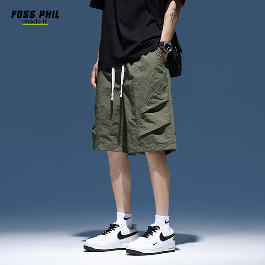 Foss Phil短裤男装夏季工装潮牌休闲冰丝中裤宽松运动五分裤子9906军绿3XL
