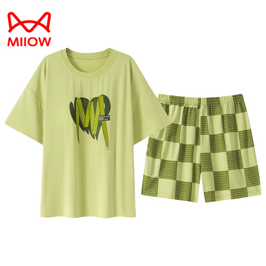 猫人（MiiOW）莫代尔冰丝睡衣女带胸垫夏季宽松短袖大码外穿家居服夏天两件套装 胸垫款凉爽12611 女M码(70-98斤)