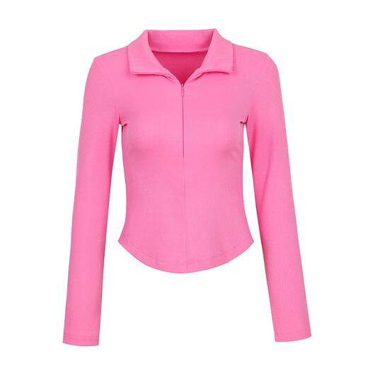 Aisunstyle European and American ins yoga wear long-sleeved women's stand-up collar front zipper sports coat slim top slimming running fitness wear black M