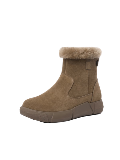 Brand broken genuine leather soft-soled snow boots for women anti-slip plus velvet thickened warm cotton short boots for women winter cotton shoes brown thick velvet 37