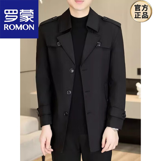 ROMON windbreaker men's short casual coat lapel youth handsome 2025 autumn and winter new coat men's 76 styles black plus velvet plus thicker L recommended 110-125 Jin Jin equals 0.5 kg