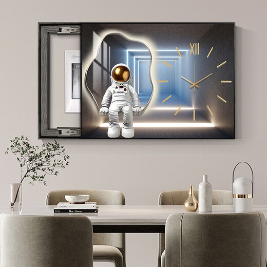 HanXUAN (HANXUAN) light luxury meter box decoration painting with clock distribution box cover without holes modern simple hanging painting astronaut watch K11968 50*40cm (cover 40*30) left push and pull black frame