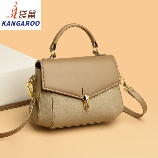 袋鼠（KANGAROO）女包2024新款小众轻奢时尚牛皮妈妈贝壳包眞皮撞色女士手提斜挎包 蓝色