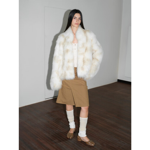 Fu zhien polar schnee sagafurs fuchs pelzmantel handgefertigte wisch gedruckte zweifarbige pelz mantel winter apricosen gelb l