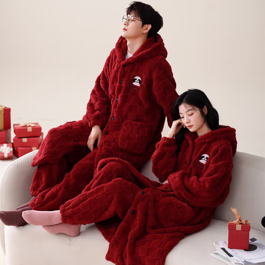 Pajamas de boda Fuxinkang se adapta a la pareja de recién casados ​​de otoño e invierno camisón rojo de terciopelo coral hombres y mujeres festivas años de casa MJX-6195 L-mujer [alto 161-167-peso 100-120]