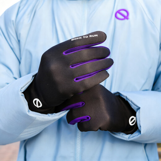 Qinggong (QINKUNG) New Product Winter Training Running Gloves 2.0 Marathon Professional Autumn and Winter Outdoor Running Gloves Black and Purple M