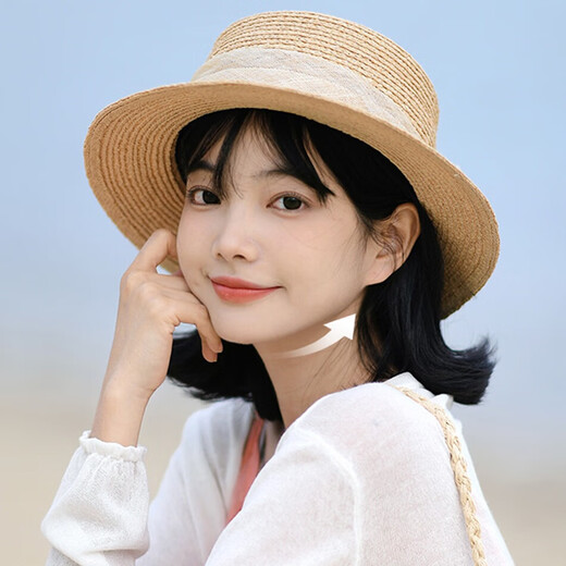 Siggi拉菲草礼帽女春夏季法式遮阳草帽轻奢防晒草编平顶太阳帽子送女生