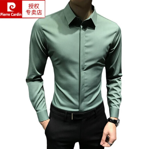 皮尔卡丹（pierre cardin）春夏男士衬衫长袖韩版商务暗扣衬衣潮高端修身高级正装免烫中青年 白色 XL