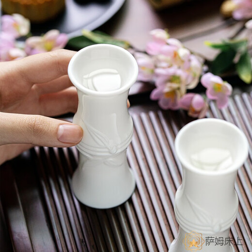 OQB Dehua white porcelain wine set infers other things wine glass mutton fat jade bamboo section one-cup ceramic creative white wine cup Fenjiu bamboo wine divider