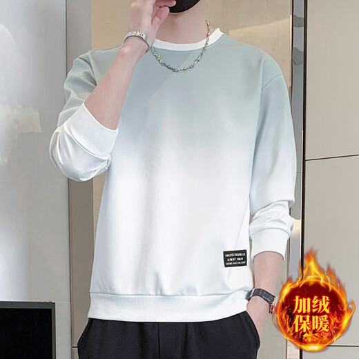 Jeanswest gradient long-sleeved sweatshirt for men spring 2026 new trendy t-shirt for men with casual tops and bottoming shirts 171 white gray L