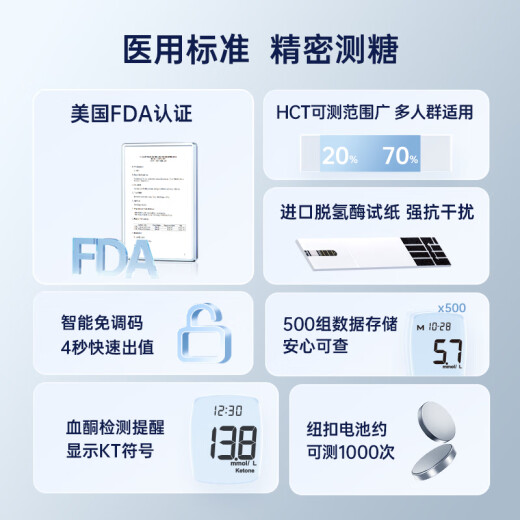 Sannuo Blood Glucose Test Paper Blood Glucose Meter Home Medical Grade Standard is suitable for Zhenrui type (100 test strips + 100 disposable blood collection needles) (instrument not included)