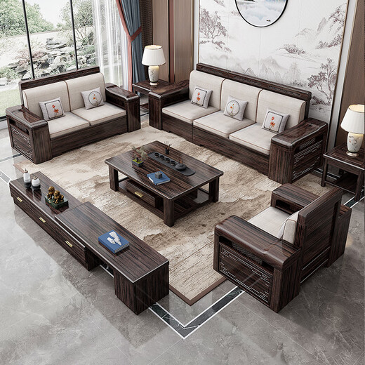 Warm-in-one solid wood sofa purple gold sandalwood new Chinese living room size and size full solid wood combination modern simple storage sofa independent single seat combination