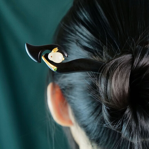 Kamalun (KAMALUN) Jade Rabbit Hairpin Hetian Jade Sandalwood Hairpin Hairpin Hanfu Headwear Ancient Style Hair Accessories as a Birthday Gift for Wife Jade Rabbit Ring + Brand Gift Box