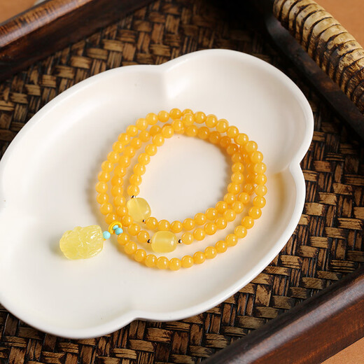 Longyin Natural Beeswax Bracelet Raw Mineral Amber Bracelet for Women and Men Pixiu Baltic Sea Birthday Gift CS Pixiu Style Three Circles