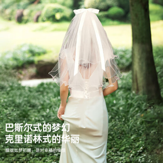 光多拉求婚头纱领证登记发夹头纱拍照道具蝴蝶结蓬蓬头纱仪式感
