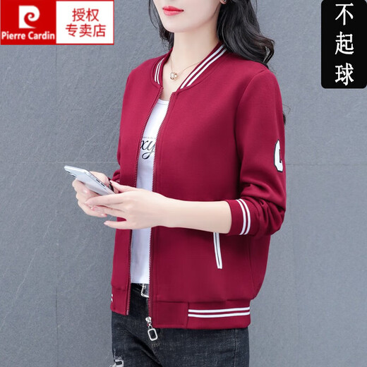 Pierre cardin spring round neck jacket for women 2024 new middle-aged casual short jacket spring autumn style mom baseball uniform dark blue [Spring and Autumn] jacket 6621 3XL [140160Jin [Jin equals 0.5 kg]]