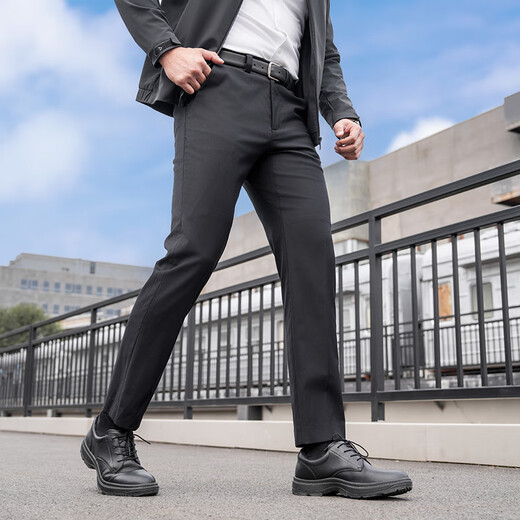 Long Ya Dark Wind Shadow Wool Slim Fit Suit Pants Spring and Autumn Drape Static Electric Machine Washable Stretch Business Suit Pants Extreme Night Black 175/90B (Height 173-178 Weight 155-165