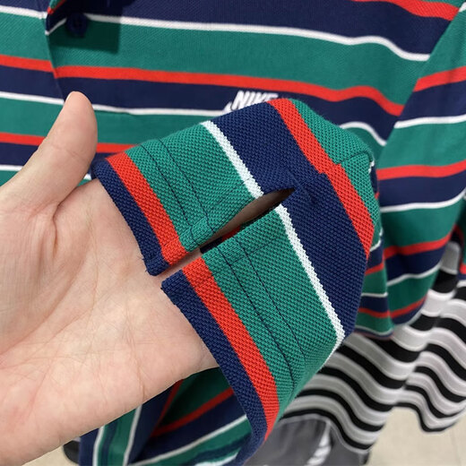 Nike (NIKE) short-sleeved POLO shirt men's 2025 summer new striped sportswear casual lapel T-shirt business half-sleeved top FN3897-410 blue and green stripes XL