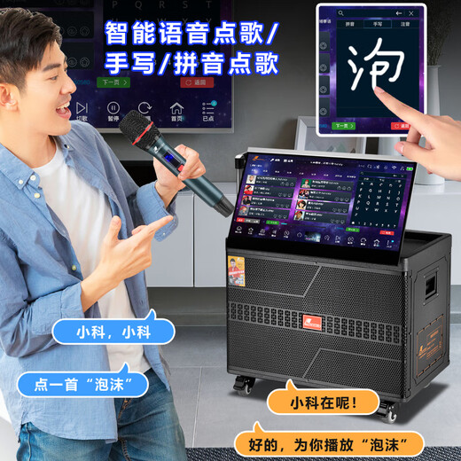 Danmark smart audio with display, heavy bass, outdoor mobile live broadcast karaoke, dedicated with sound card, high power, professional square dance, home Bluetooth wireless trolley speaker set H-8800S (24-inch full lamination screen + 500G memory)