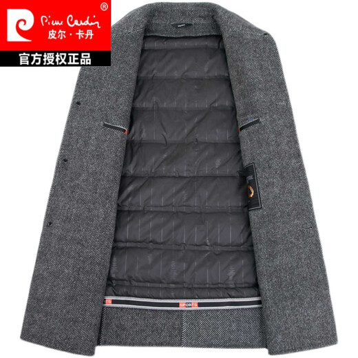 皮尔卡丹羊毛绒双面羊毛呢大衣男士中年中长款外套冬装加厚羽绒内胆 驼色 170/M