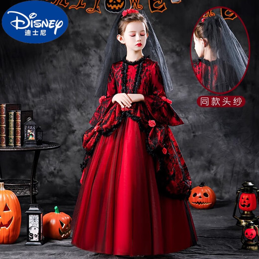Disney Halloween children's costume high-end girls horror vampire magician dress kindergarten cos masquerade ghost bride (with veil) 130cm