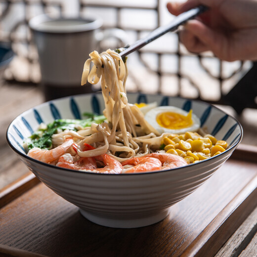 Yijia (IJARL) ramen bowl Japanese-style 8-inch noodle bowl household ceramic large soup bowl beef noodle bowl ceramic noodle bowl blue and white
