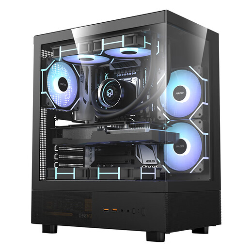 Peninsula Iron Box Yinglong 240 Wassergekühltes Zimmergehäuse mit Meerblick MATX Keine A-Säule Desktop-Host Desktop-Computer Panorama-Heimgehäuse Schwarz + Aurora Z13 ARGB-Lüfter 3 positiv und 2 umgekehrt