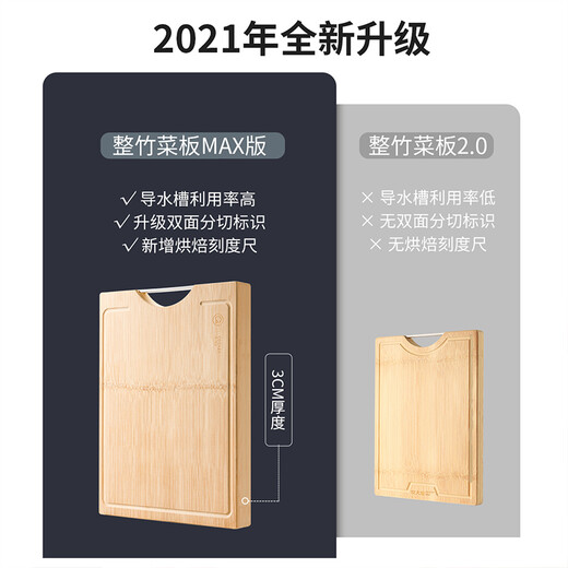 炊大皇天然整竹菜板砧板加厚非拼接防滑切菜板38*26cm