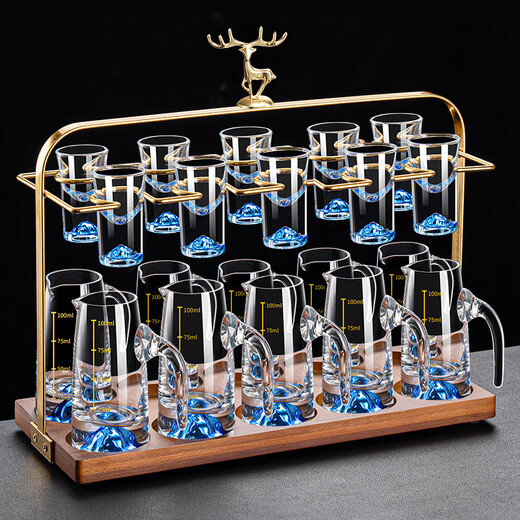 Flower Language Four Seasons Liquor Cup Wine Distributor Household Set One-cup Bullet Cup Light Luxury Glass Wine Set High-end Spirit Cup Goblet 6 Pots 6 Cups 1 Stand Blue Mountain Pot + Blue Mountain Cup