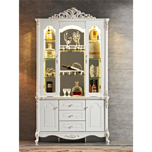 
Zhen Yiju European wine cabinet against the wall household living room glass display cabinet American luxury decorative cabinet with door sideboard Ivory white carved gold 897 (1.35 meters
