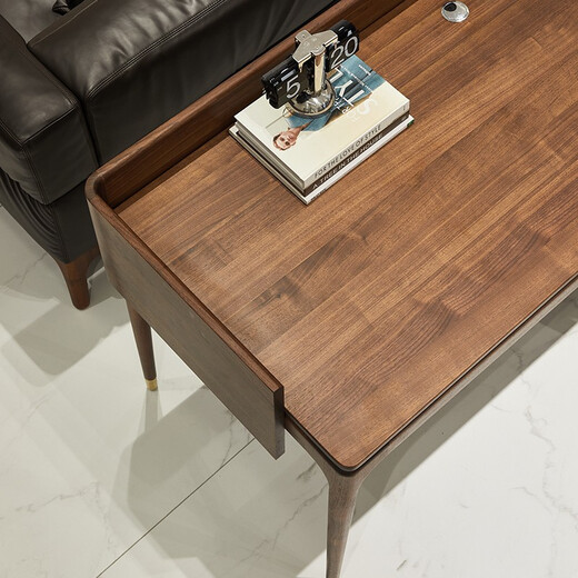 Youthful trend black walnut solid wood desk, large long desk in the living room, sofa back desk, simple double desk, single desk (with multi-function socket) 204*68*75cm
