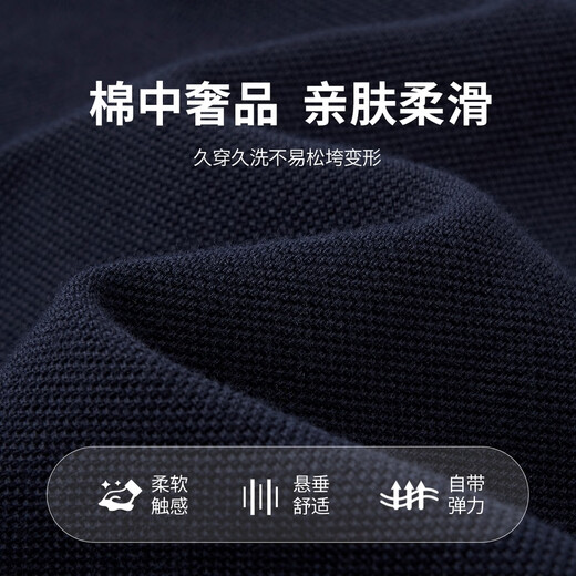 Dances with Wolves 7A grade antibacterial pure cotton skin-friendly and versatile men's long-sleeved POLO shirt 102 dark blue XL (180)