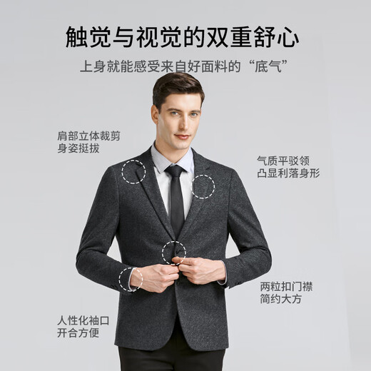 SHANSHAN杉杉西服男秋冬季厚款含羊毛商务休闲中青年男士西装外套职业正装 SSI233382729灰色 48 /175【建议110-130斤】